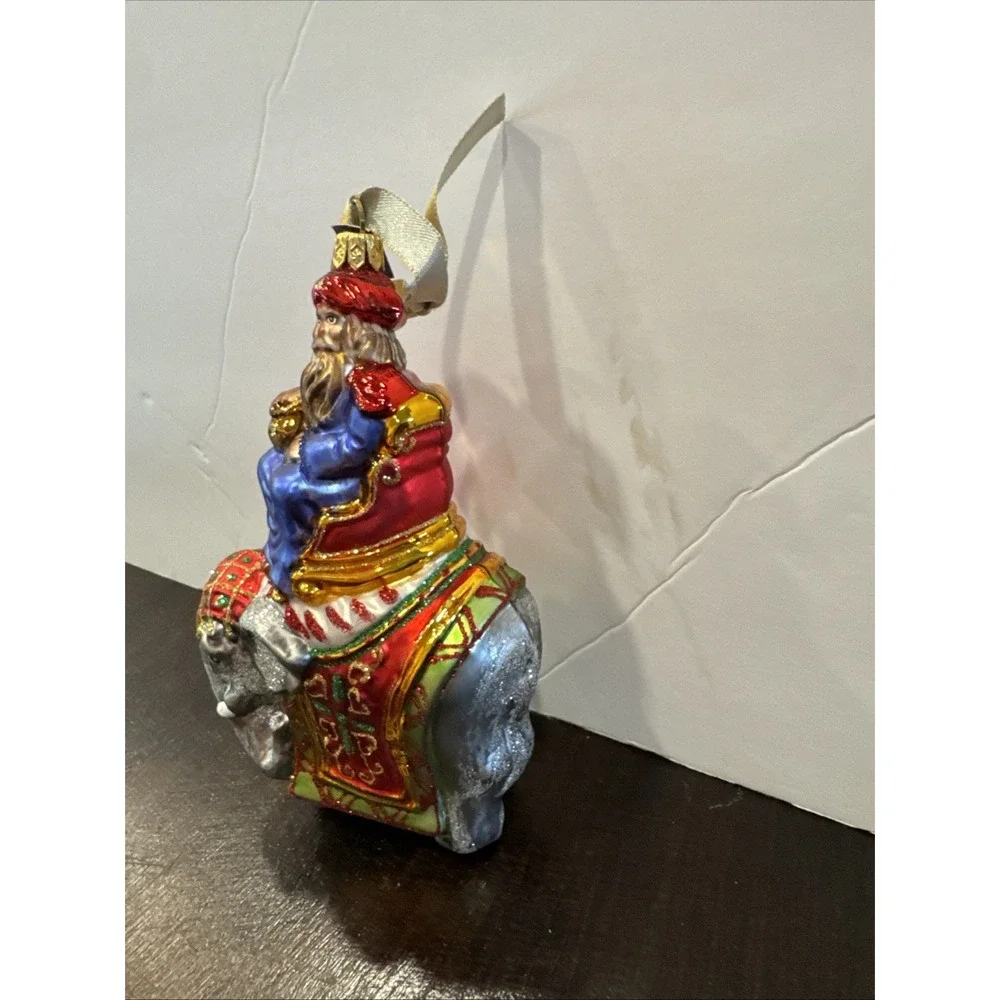 Glasswear Art Studio Santa on Elephant 6.5 Glass Ornament Poland No‎ Box